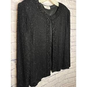 Lawrence Kagan New York Vintage Women's Fully Black Beaded Formal Jacket SZ MED